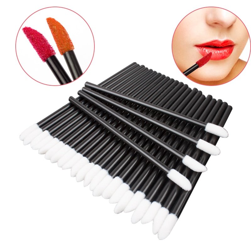 Black and White Disposable Lipgloss Brush 50 Pcs Set