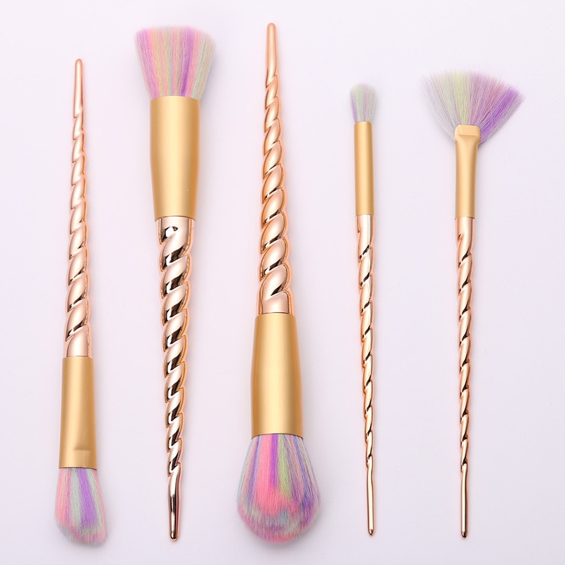 Gold Unicorn Colorful Makeup Brushes 5 pcs Set