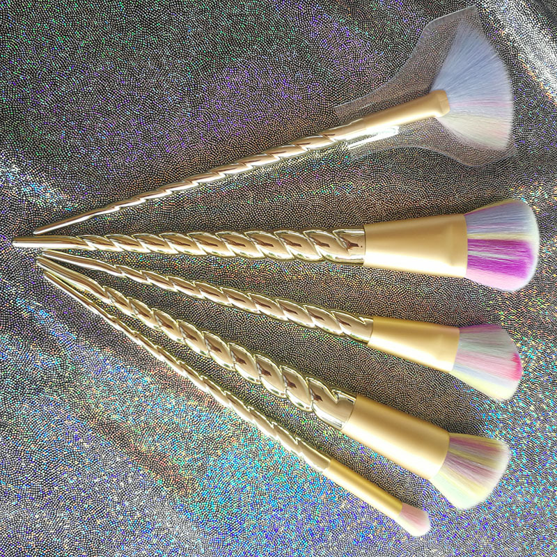 Gold Unicorn Colorful Makeup Brushes 5 pcs Set