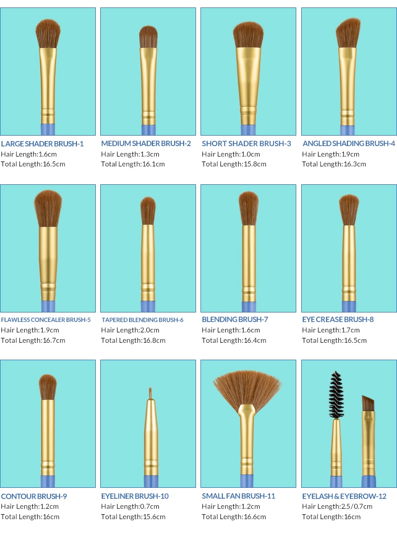 Women's Blue Makeup Brushes Set 12 Pcs