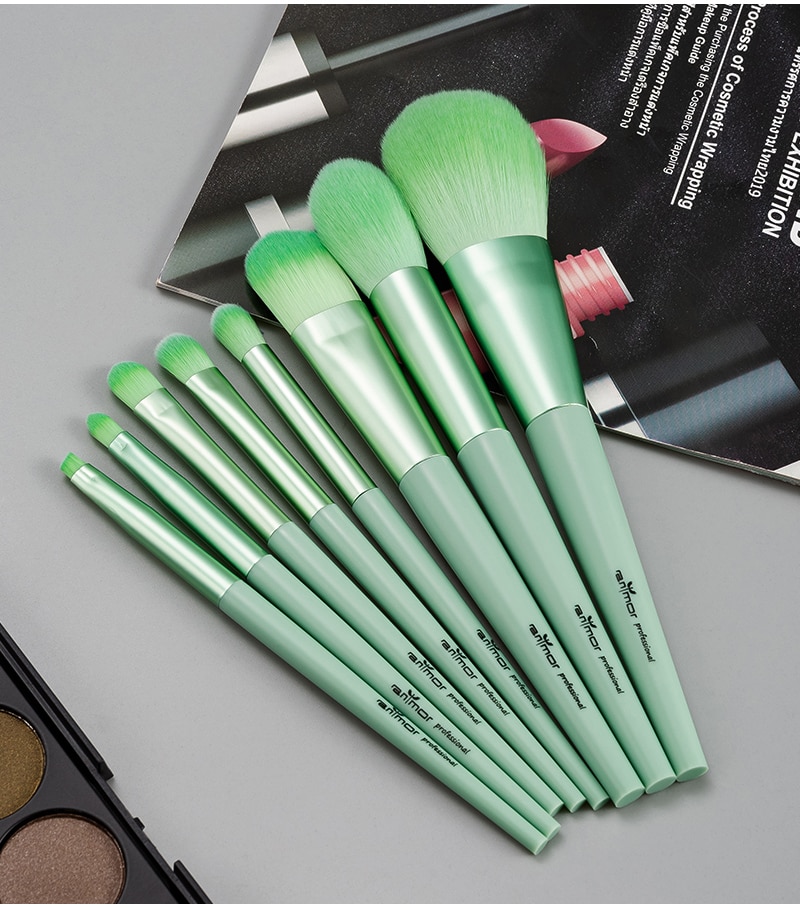 Women's Green Colour Facial Brushes Set 8 Pcs