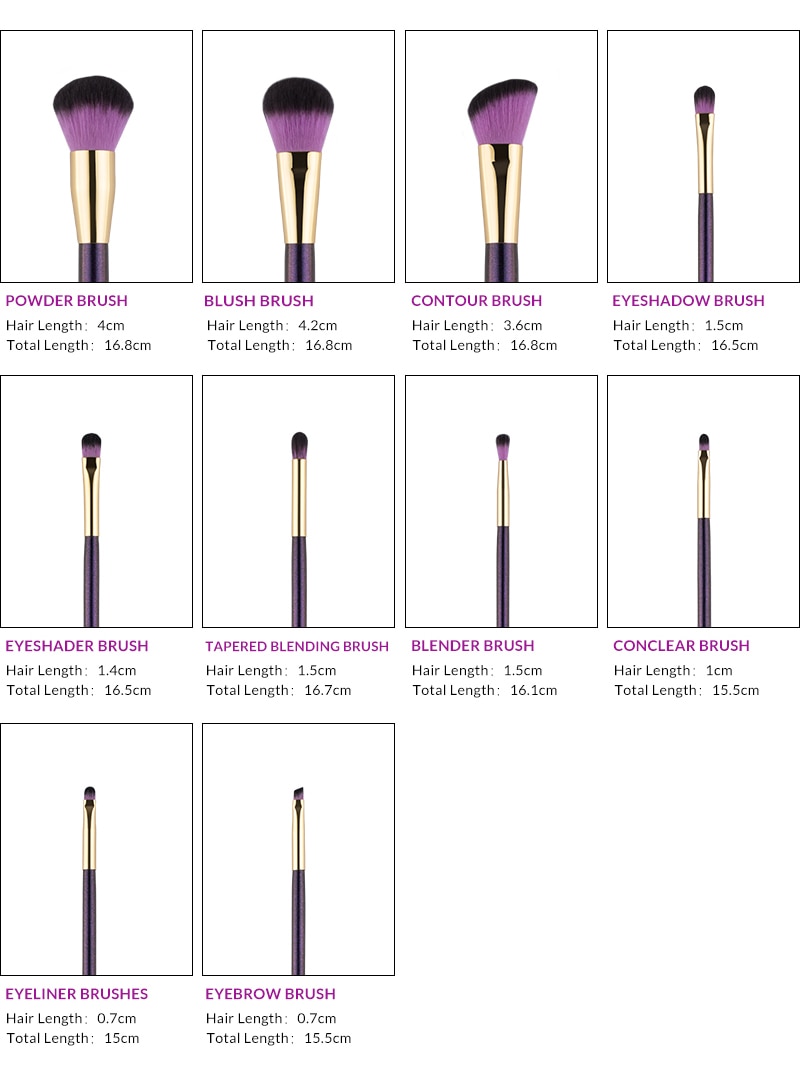 Women's Purple Makeup Brushes Set for Foundation 10 Pcs