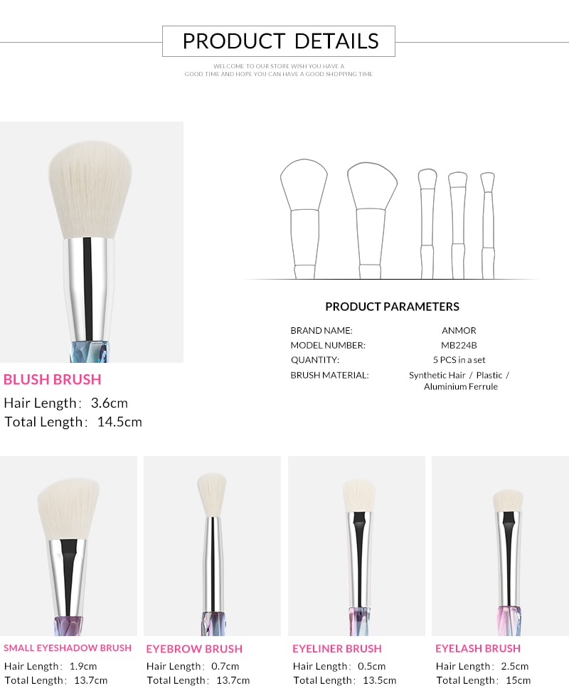 Women's Crystal Blue Makeup Brush Set 5 Pcs